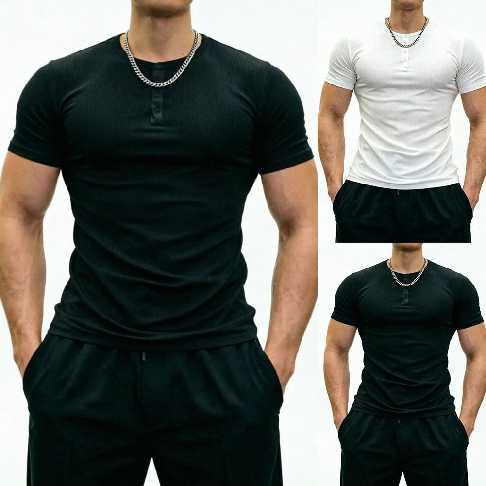 Men's Muscle Fit Gym Tee Short Sleeve Polyester Spandex Blend Streetwear