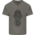 Black Mandala Art Elephant Mens V-Neck Cotton T-Shirt