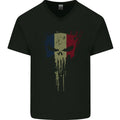 France Skull Gym Training Bodybuilding Mens V-Neck Cotton T-Shirt