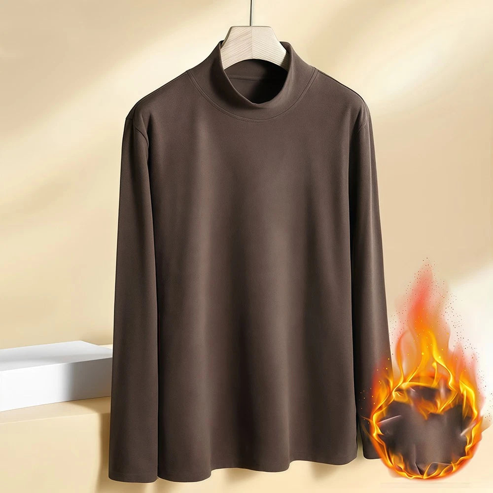 Mens Casual Velvet Top Long Sleeve Solid Color Warm Thin Comfortable Fit