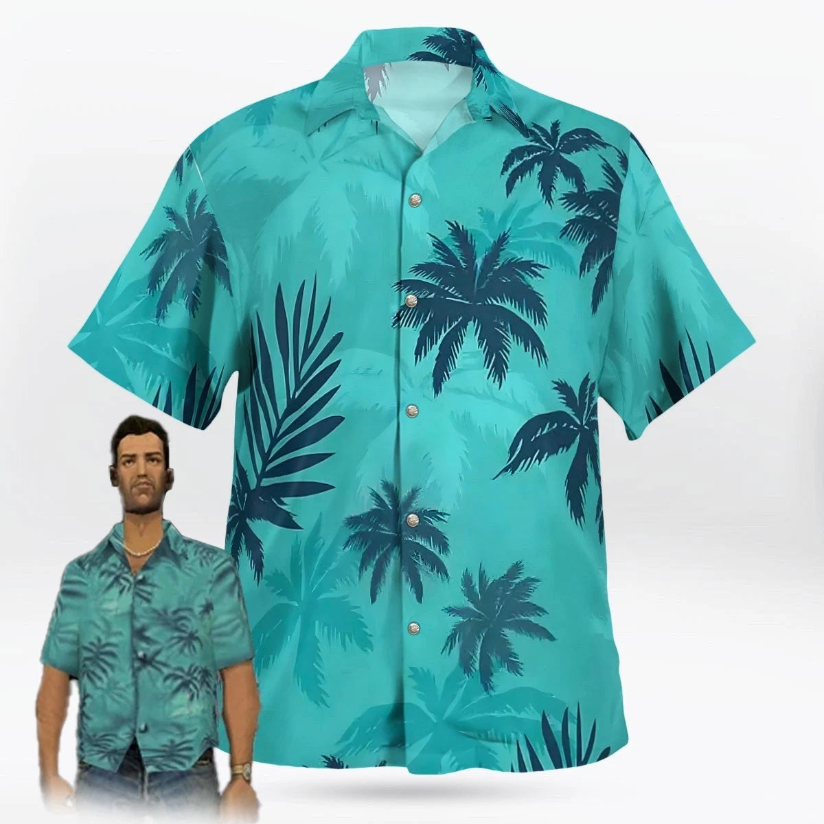 Tommy Vercetti Cosplay Shirt GTA Vice City Hawaiian Retro Summer Men Beach Shirt