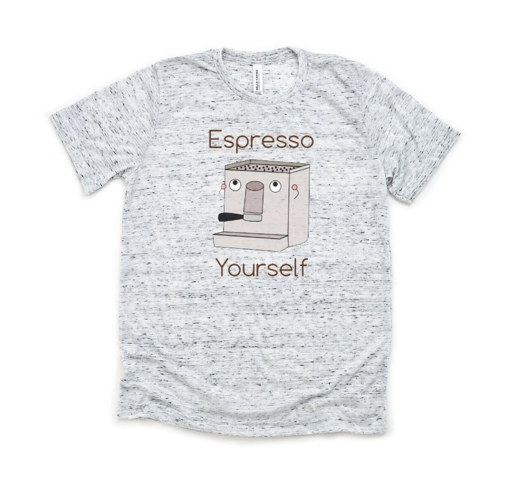 Espresso Yourself - Bella and Canvas White Marble Shirt - Size S - Coffee Pun