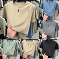 Loose Fit Men T-Shirt Retro V Neck Short Sleeve Solid Color Polyester Daily Top