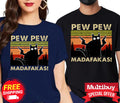 PEW PEW MADAFAKAS Vintage Funny Cat T-Shirt Retro Kitten Graphic Unisex Gift