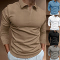 Men V-neck T-shirt Striped Solid Elastic Long Sleeve V-neck Casual Wear