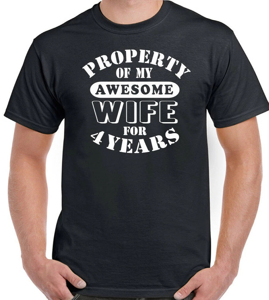 Wedding Anniversary 4th T-Shirt Mens My Awesome Wife Funny Gift 4 Year Husband