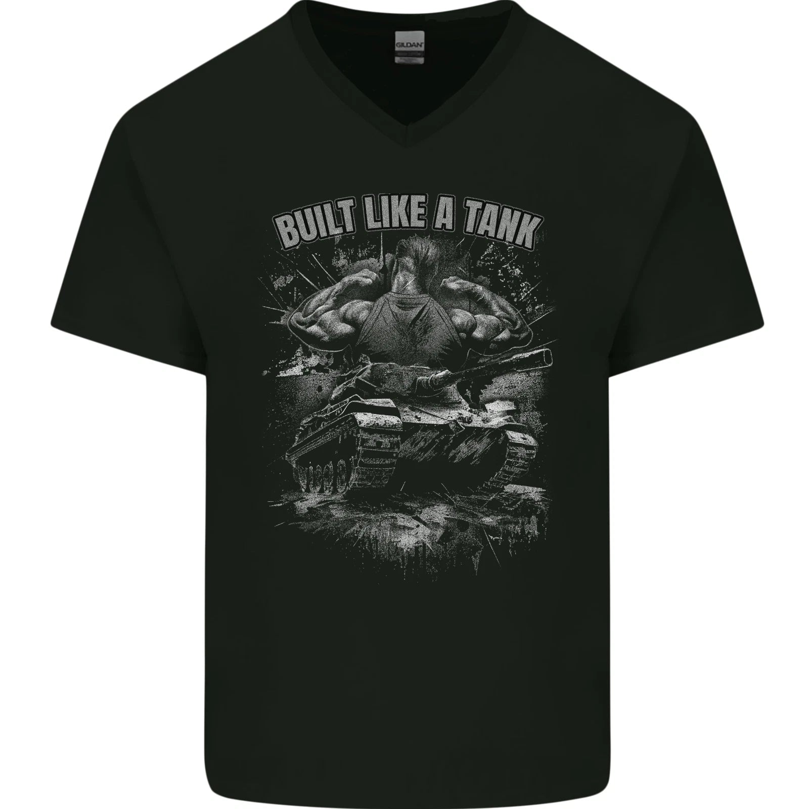 Built Like a Tank Gym Bodybuilding Training Mens V-Neck Cotton T-Shirt