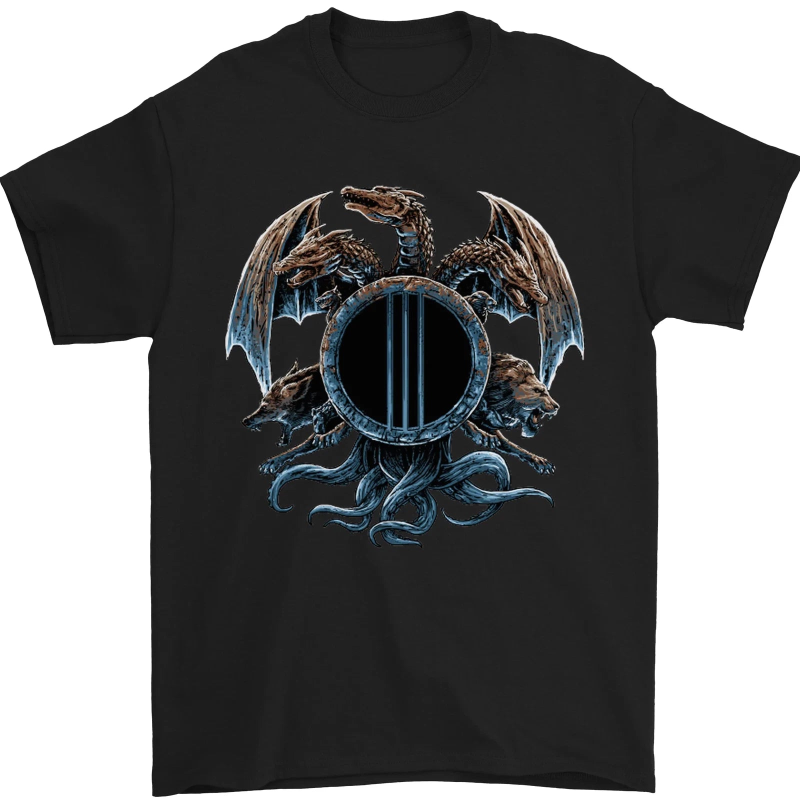 Three Headed Dragon Fantasy SCI-FI Mens T-Shirt 100% Cotton