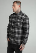 SikSilk Mens Black Back Logo Distressed Check Shirt Large
