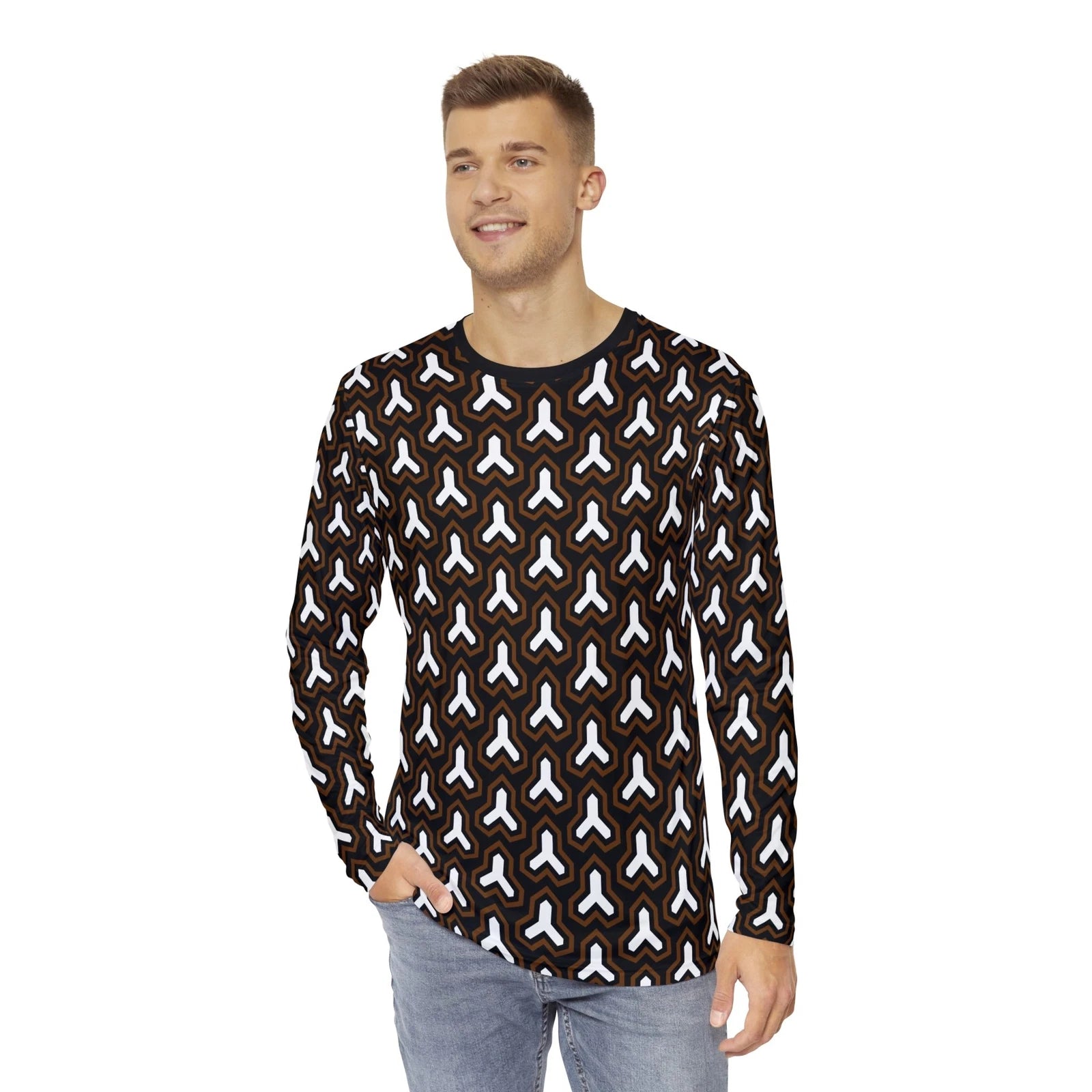 Zoolander Costume Male Model Geometric Pattern Mens Shirt Derek