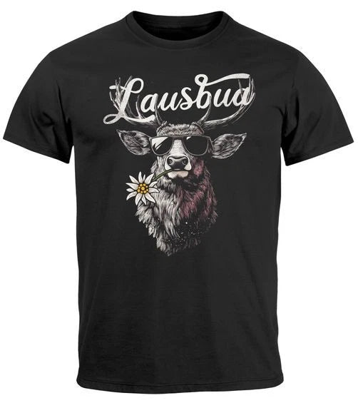 Men's T-Shirt costume shirt Hisch Alpen Edelweiss lettering Lausbua Bavaria