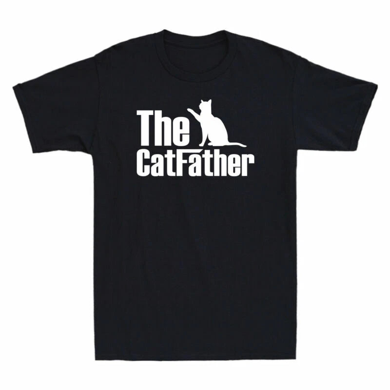 Cat Short Funny T-Shirt Shirt Men's Lover Gift Pet The Catfather Dad Sleeve