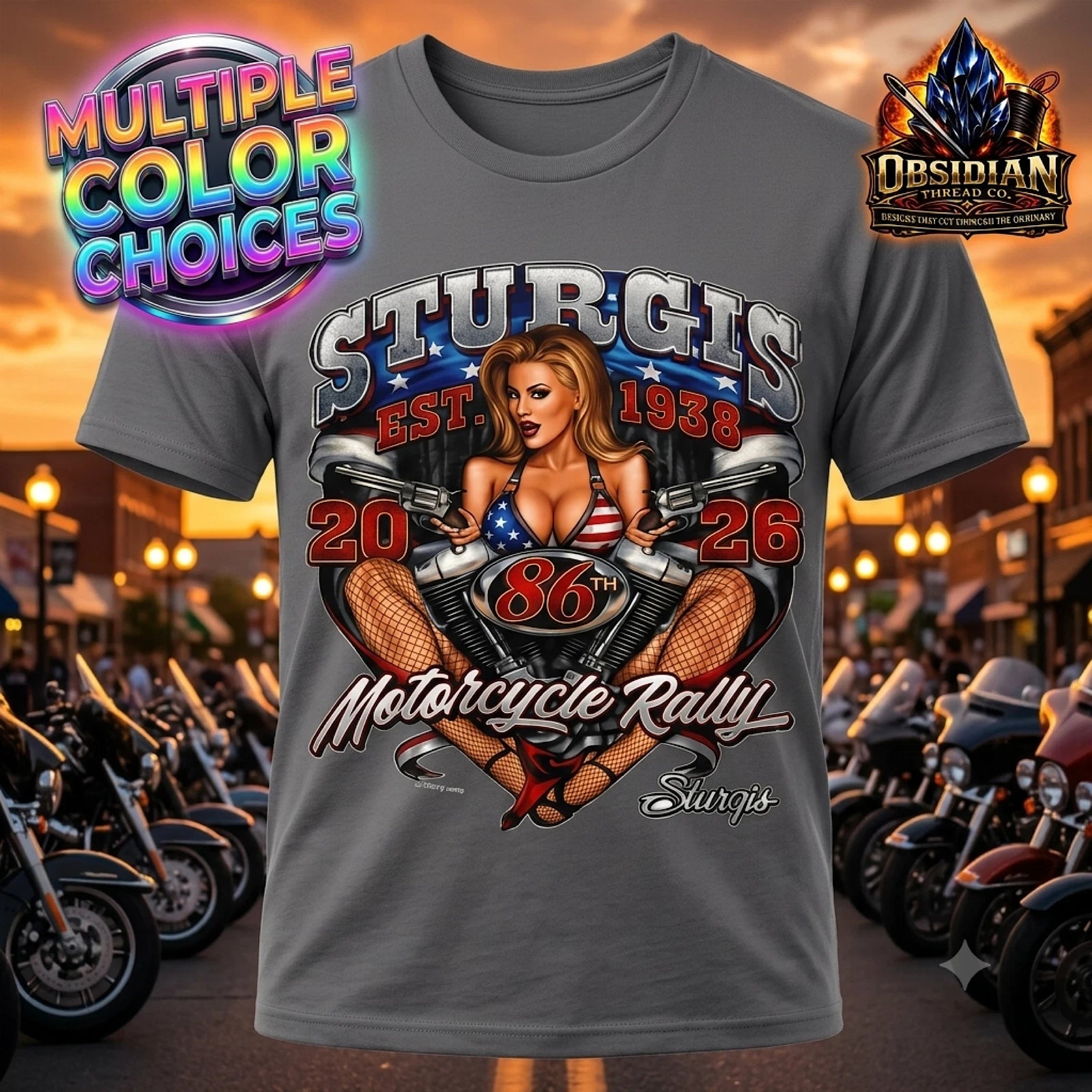 Sturgis 2026 Shirt Biker Pin Up Motorcycle Rally South Dakota Graphic Tee USA