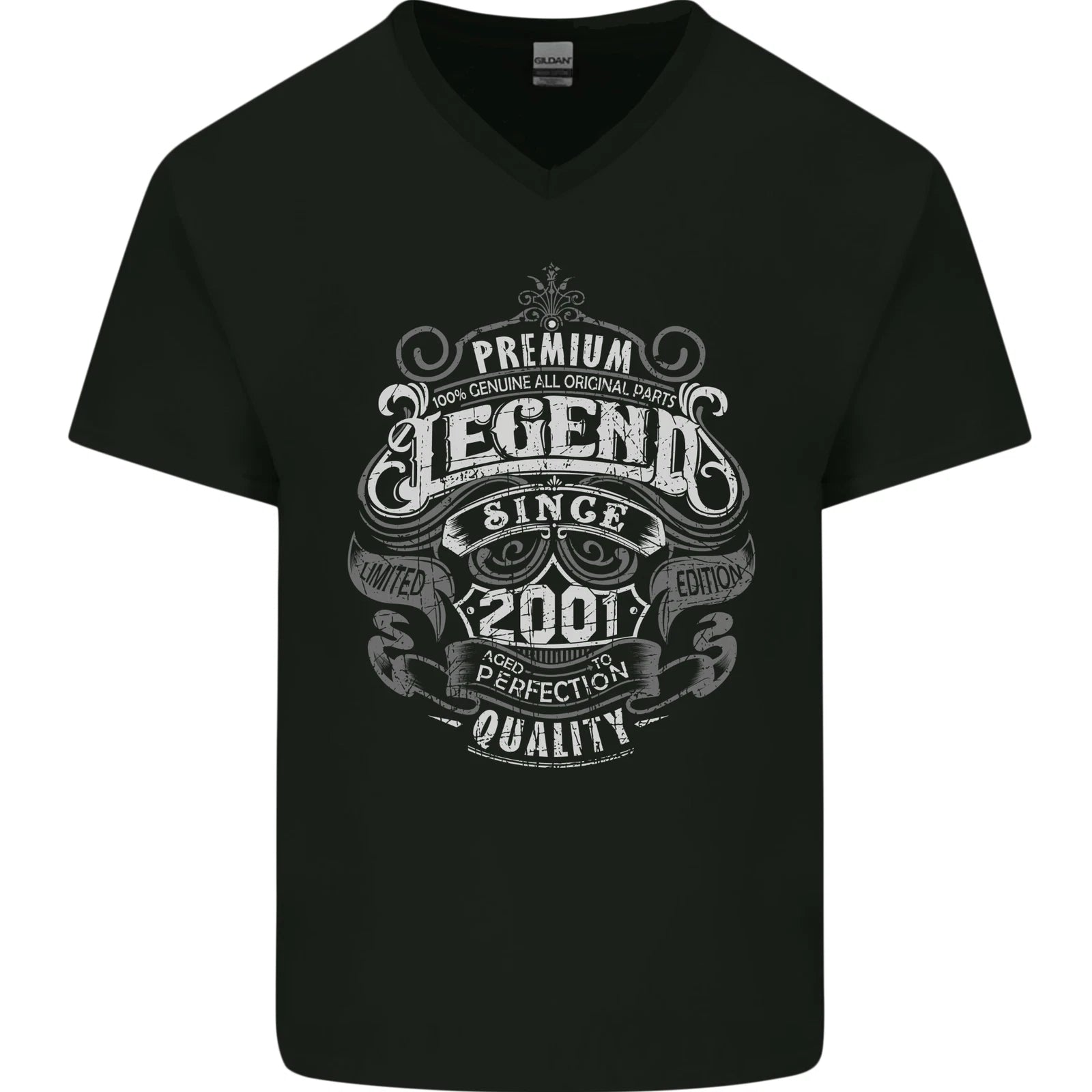 Premium Legend 25th Birthday 2001 Mens V-Neck Cotton T-Shirt