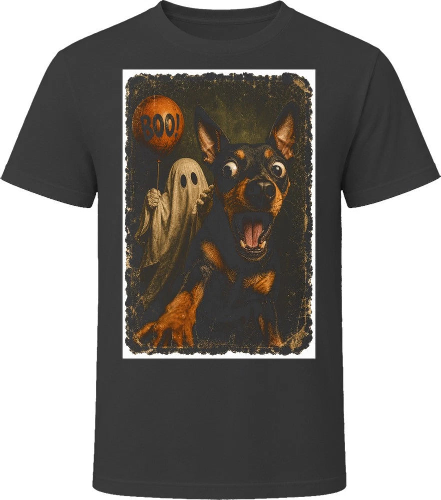 Scared Miniature Pinscher Halloween Ghost Vintage Dog Mom Dad Gift T Shirt