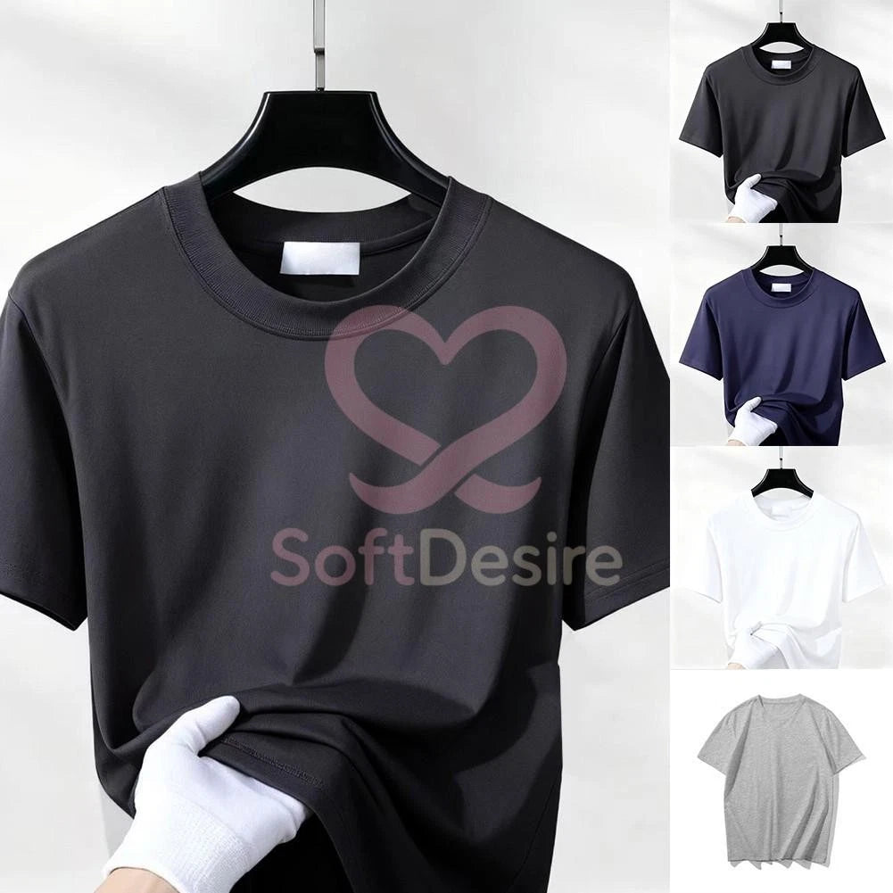 Casual Oversized Men's T-Shirt Short Sleeve Round Neck Summer Solid Tee