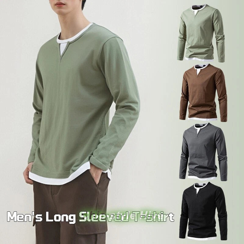 New Men's T-Shirt V-Neck Fashionable Base Shirt Men's Long Sleeved T-Shirt
