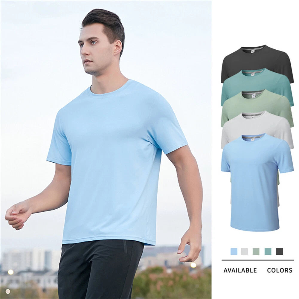 Men's Short Sleeve Running T-Shirt Classic Casual Slim Round Neck Shirts