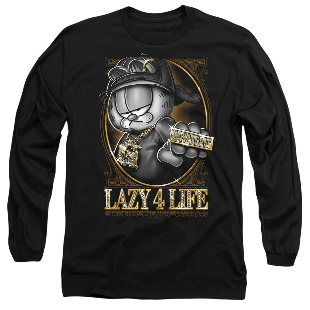 Garfield Lazy 4 Life Long Sleeve T-Shirt S-2XL, Black