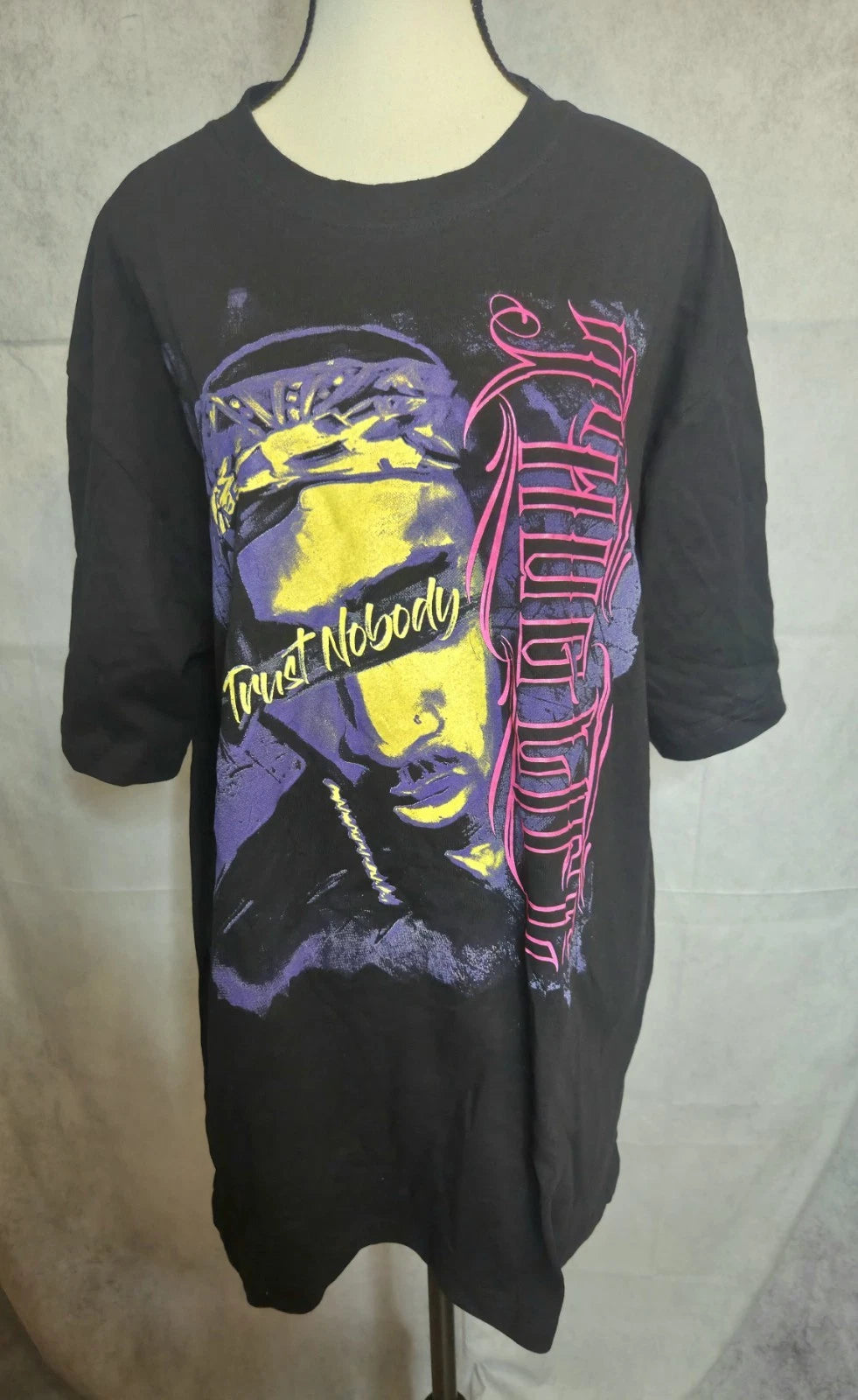 Tupac Shakur XL Black T-Shirt Neon Thug Life Trust Nobody Y2K Rap Hip Hop Tee