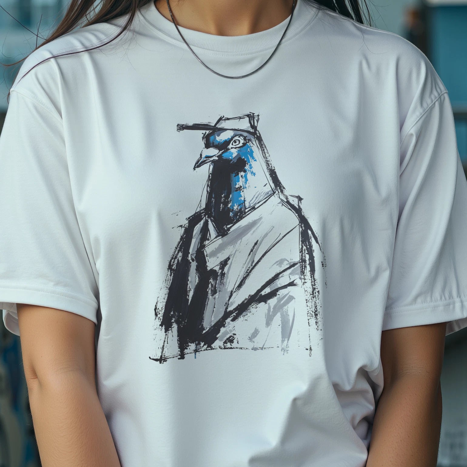 Pigeon Grunge Streetwear Tee, Urban Art Graffiti Shirt, Unisex Drop-Shoulder Top