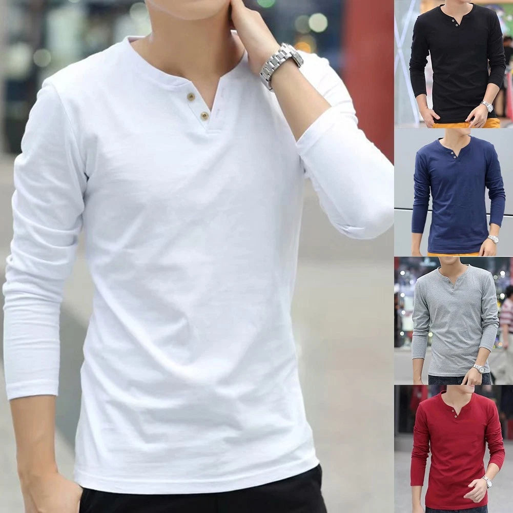 Men Slim Fit Long Sleeve V Neck Casual T Shirt Basic Tops for Daily Lifestyle