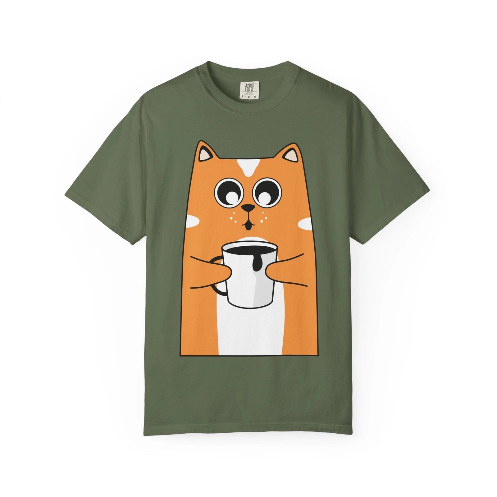 Orange Cat Holding Coffee T-shirt | Cute Cat Coffee Shirt