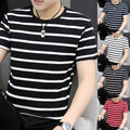 Men's Stripe T-Shirt Short Sleeve O Neck Slim Casual Pullover Undershirt