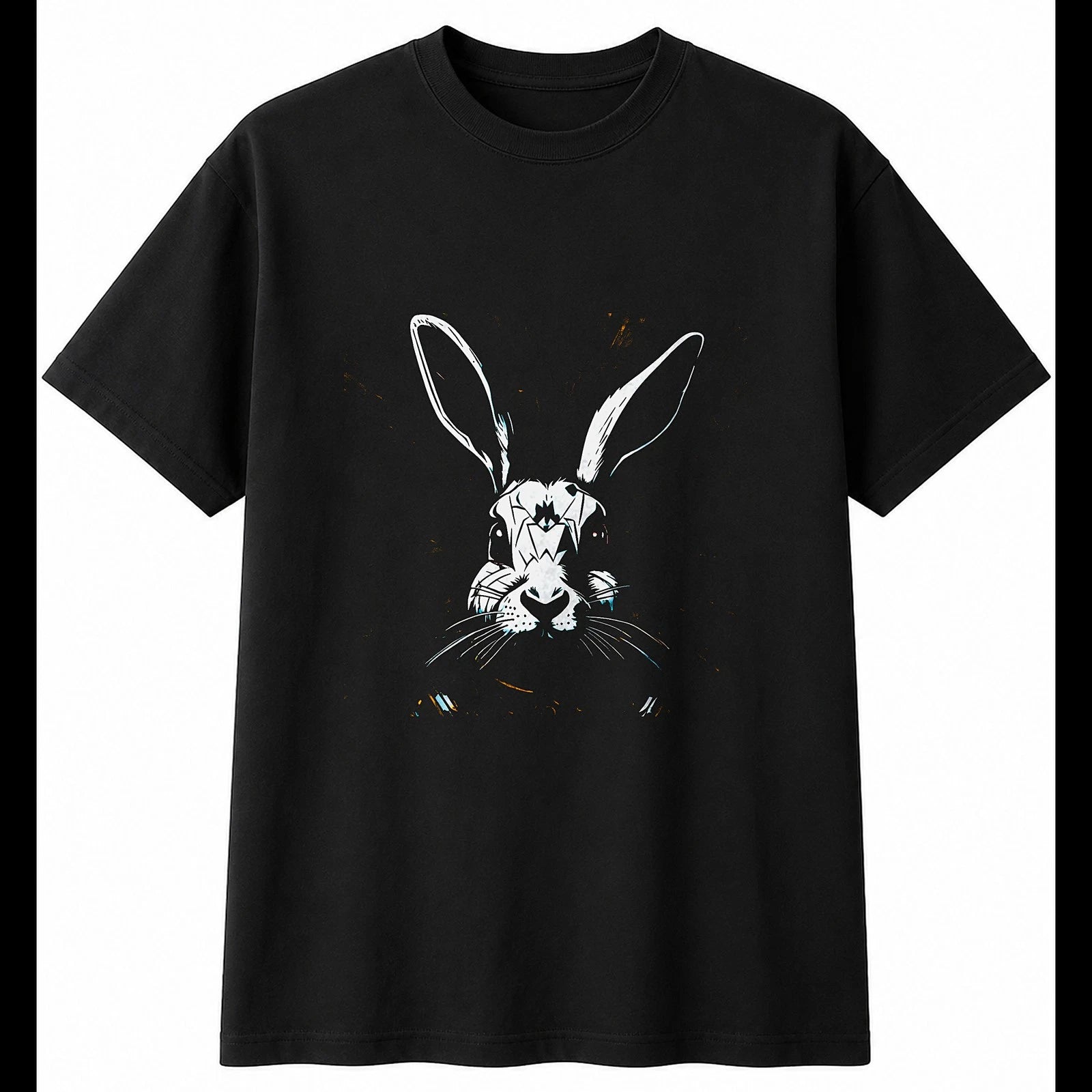 Graphic Rabbit Torn Paper Cute Mens T-Shirt Black 100% Cotton Unisex Kawaii