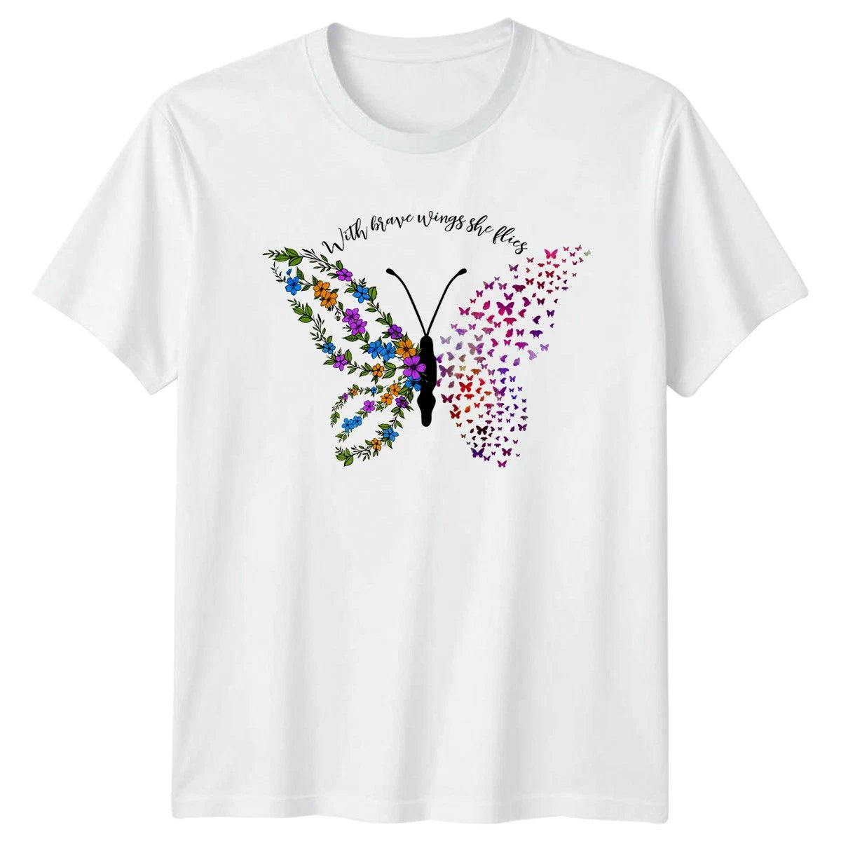 With Brave Wings She Flies Womens T-Shirt Floral Inspirational