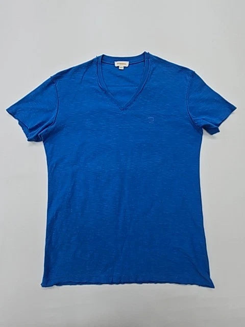 Diesel Men Blue Logo V-Neck T-Shirt Size L Breathable Lightweight