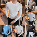 Mens Slim Fit Long Sleeve Round Neck Tee Casual Solid Color Basic Shirt Tops
