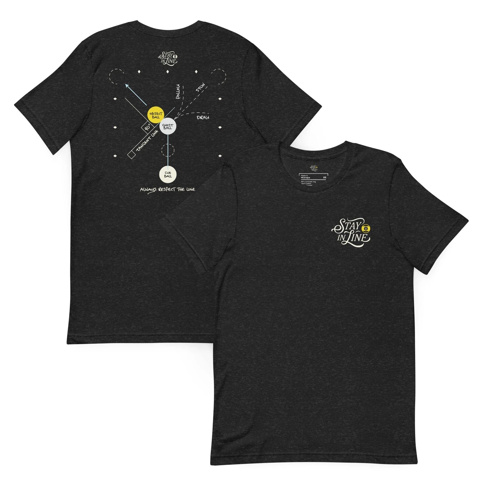 Billiards Pool Player T-Shirt Stay In Line Tangent Physics Graphic Tee Black