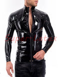 Men Latex Top High NECK Front Zip Latex t-shirt