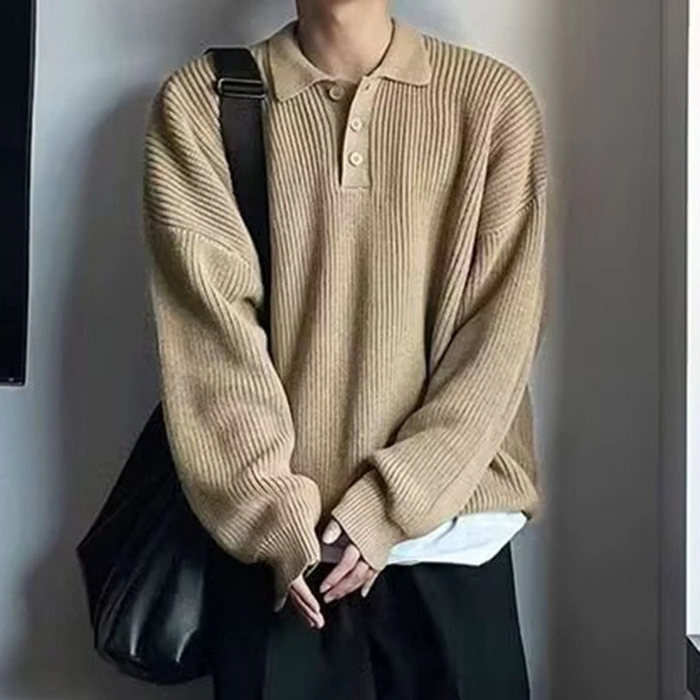 For Mens Retro Style Loose Knitwear Sweater Casual Oversize Loose Collar
