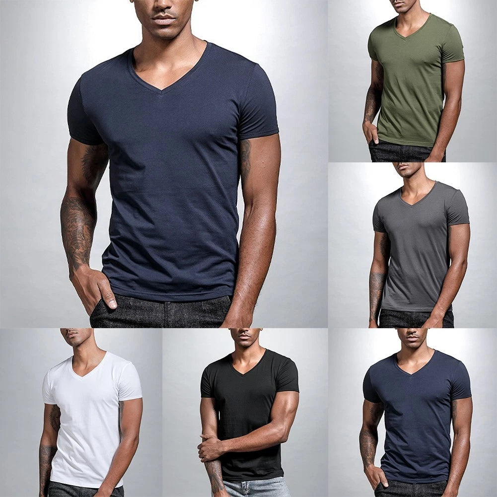 Men's Polyester Muscle T Shirt Short Sleeve V Neck Casual Fitness Activewear