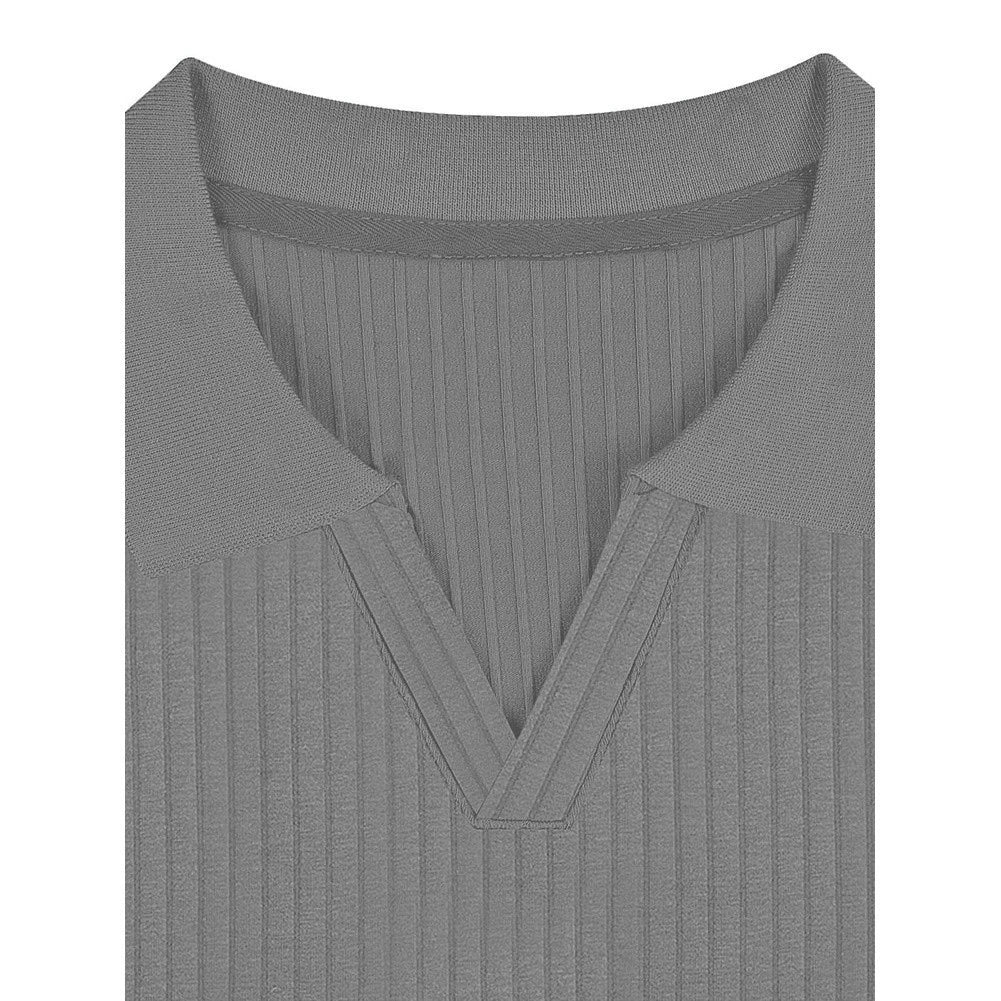 Men's Summer Short Sleeve V Neck Solid For polo Shirt Polyester Casual T-Shirt