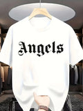 Men's Angels Print T-Shirt Casual Cotton Crew Neck Summer Streetwear Tee Shirt