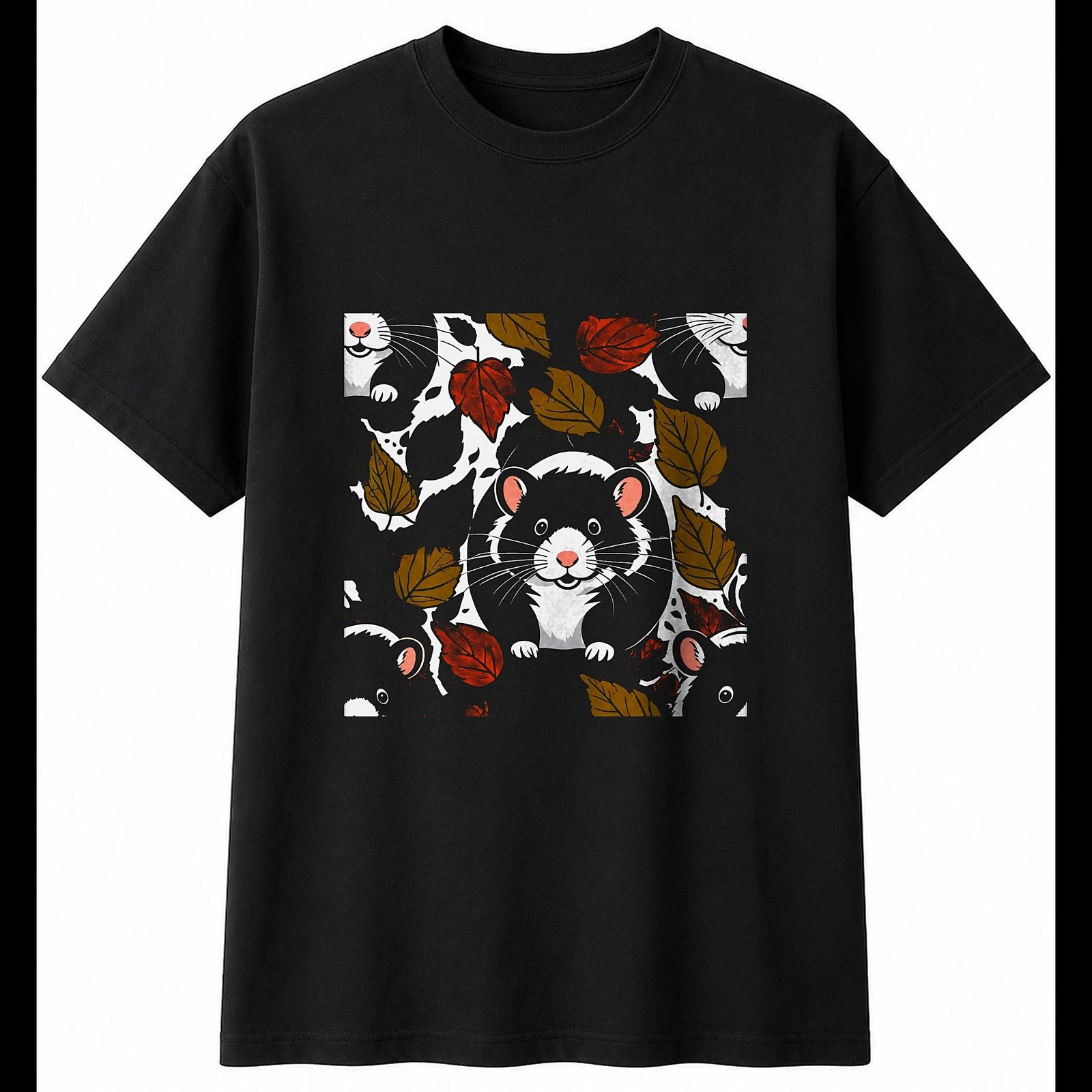 Hamster Botanical Cute Mens T-Shirt Black 100% Cotton Adorable Birthday