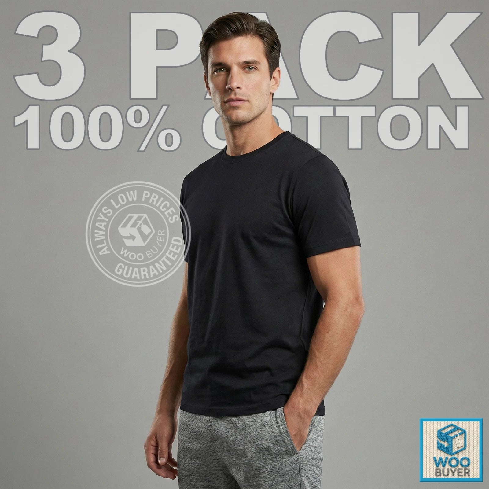 3 Pack Mens Plain Tee 100% Soft Cotton T Shirts / Black / Multipack / S-2XL