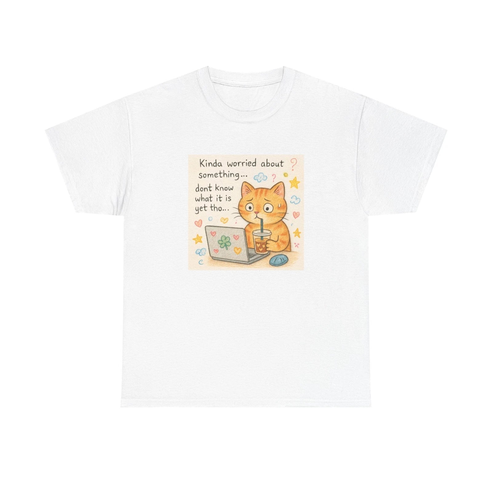Unisex Adult T Shirt Kinda Anxious Tabby Cat Cute Art