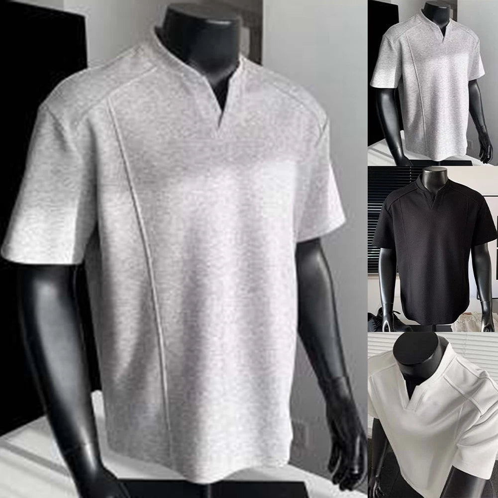Loose Oversized Men's V-Neck T Shirt Short Sleeve Solid Color Casual Top