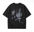 American Street Style Retro Star Lady Graphic Black T-Shirt