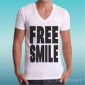 Men's V Neck T-Shirt "Free Smile Sorrisi Gratis" Gift Idea Road To Happiness