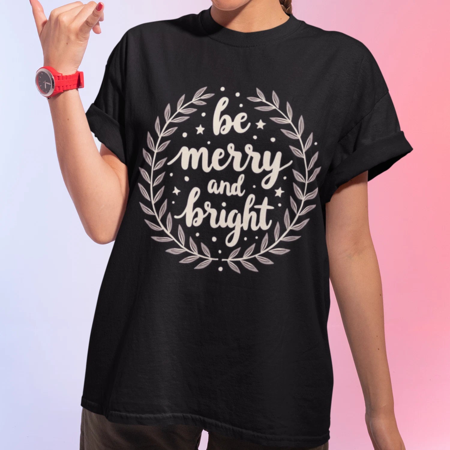 be merry and bright T-Shirt | Christmas wreath holiday tee