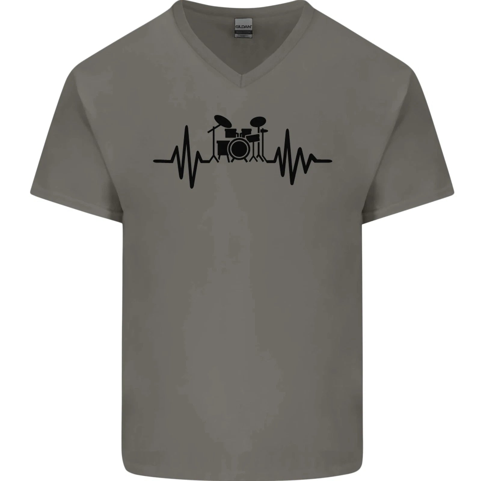 Drum Kit Pulse ECG Drummer Drumming Drum Mens V-Neck Cotton T-Shirt