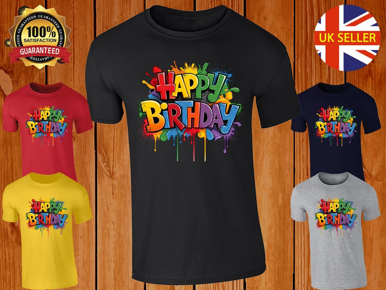 Happy Birthday T-Shirt Mens Graffiti Tee Color Splash Party Shirt Fun Gift Style
