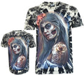 Tie Dye T-Shirt Woman with Day of the Dead La Catrina Tattoo Glow inDark by Wild
