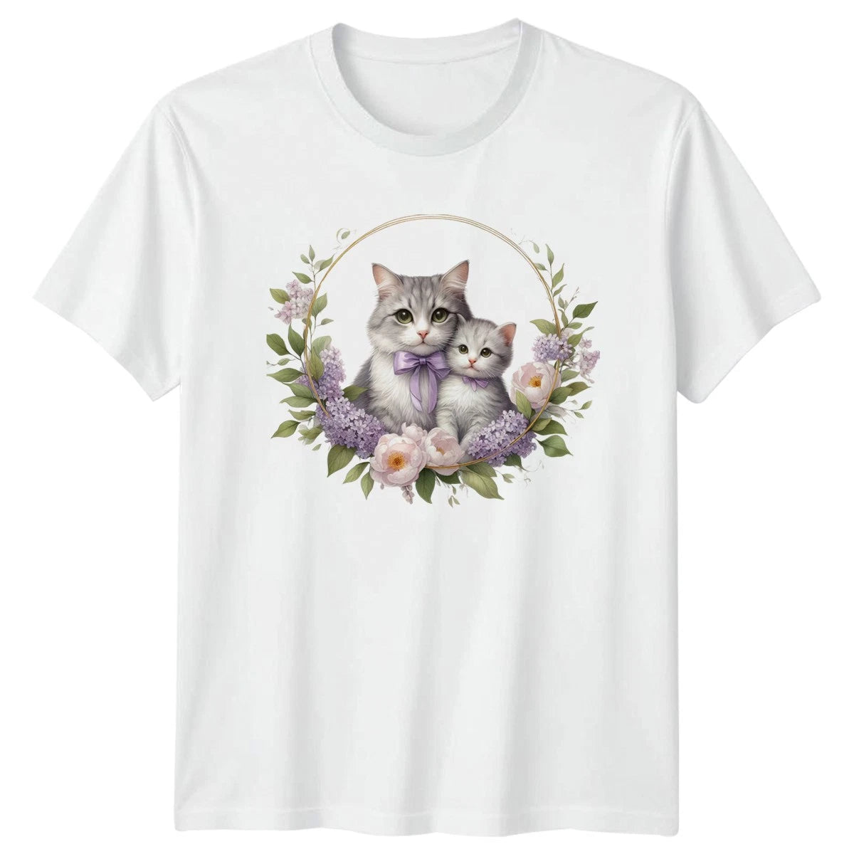 Floral Cat T-Shirt Cat Lover Gift For Her