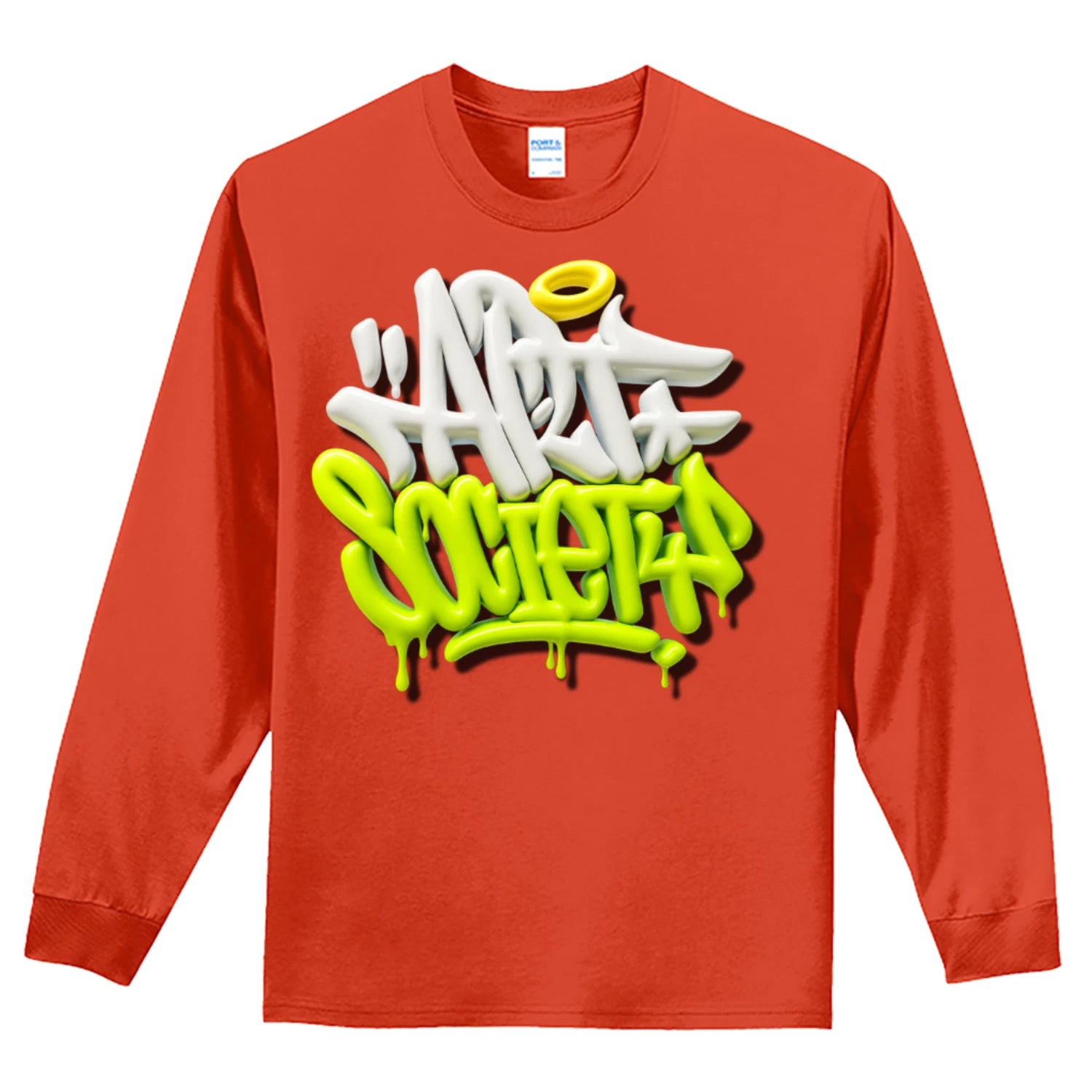 NEW Art Society 3D GRAFFITI DRIP ORANGE LS Tee Shirt SMALL-4XLARGE MADE IN USA